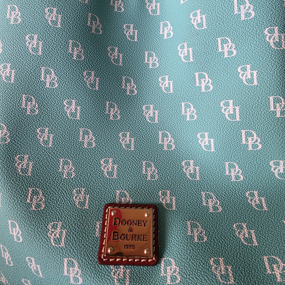 Dooney & Bourke Teal Logo Tote Accent with Pink Monogram
